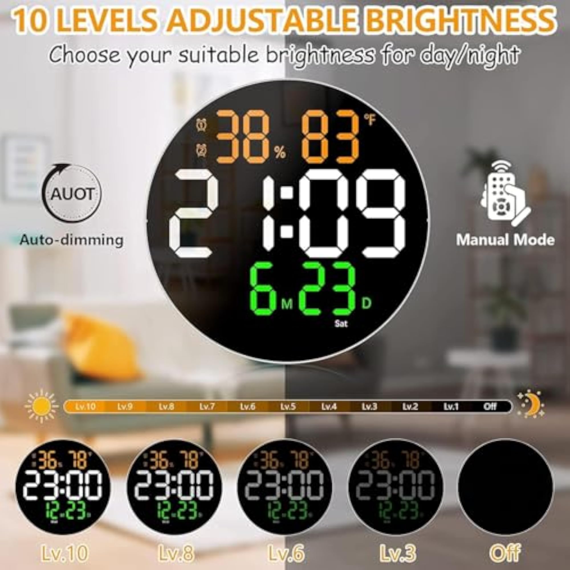 Digital Wall Clock with Temperature Display, Remote Controlled